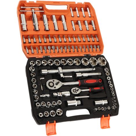 108-teiliges Set mechanischer Reparaturwerkzeuge, Schlagschrauber-Steckschlüssel-Sortiment, Ratschen- und Sechskantschlüssel, Schraubendreherbits (1/5)