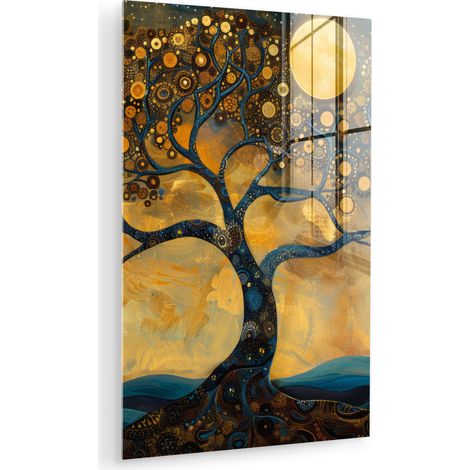 CUADRO DE METACRILATO Árbol - Luna - Flores - Oro - Arte Cuadros Para Dormitorio 60x90 (1/5)