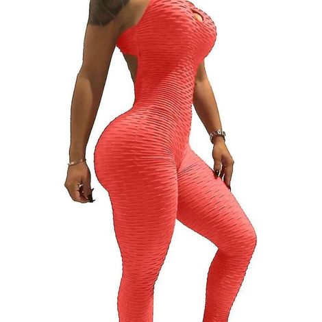 Combinaison de yoga pour femme, effet push-up, taille haute, gainante et gainante, style TikTok, orange. (1/4)
