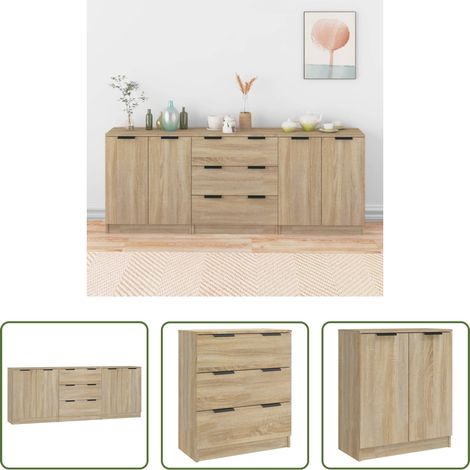 Armoire multifonction -  Buffets 3 pcs Chêne sonoma Bois d'ingénierie (1/5)