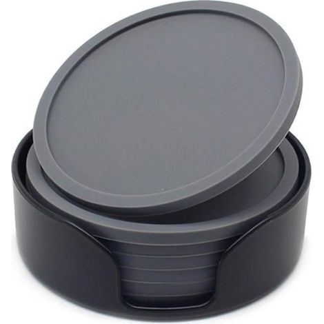 Lot de 6 dessous de verre ronds en silicone pour verres, résistants à la chaleur et antidérapants (gris) (1/4)