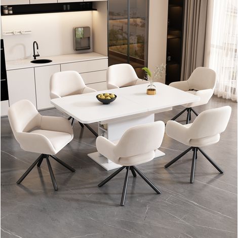 Silla giratoria de terciopelo con brazos beige OKMYHOME (1/5)