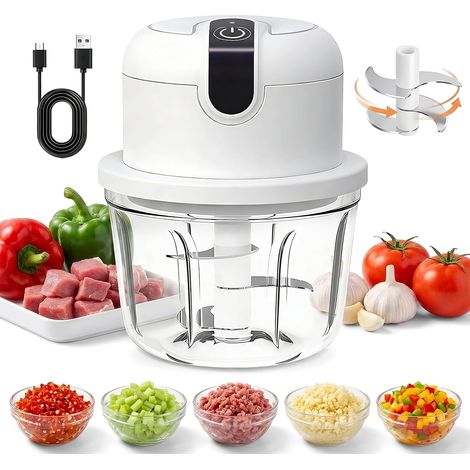 Mixeur Electrique, Hachoir à Oignons 350 ml, Hachoir de Cuisine Électrique, Mini Hachoir à Légumes, Mixer Cuisine Pour Poivre De Fruits, Viande, Noix, Légumes, Oignons, Ail (1/5)