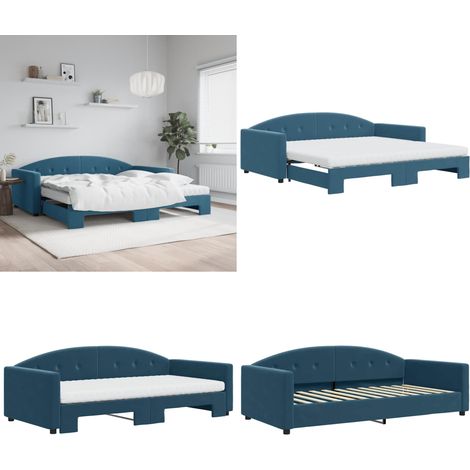 Tagesbett Ausziehbar mit Matratzen Blau 100x200 cm Samt - Schlafsofa - Matratze (1/5)
