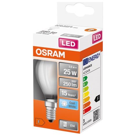 Led Sferico Vetro Opaco 2,5W E14 250lm 4000K Freddo X1 - Ledvance GP