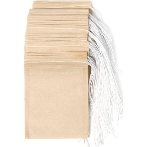 Sachet à Thé - 6 x 8 cm - Pâte de Bois - Sans Odeur - Fermeture à Cordon - Pour Thé en Vrac, Plantes Médicinales, Épices - 100 Pièces (1/5)