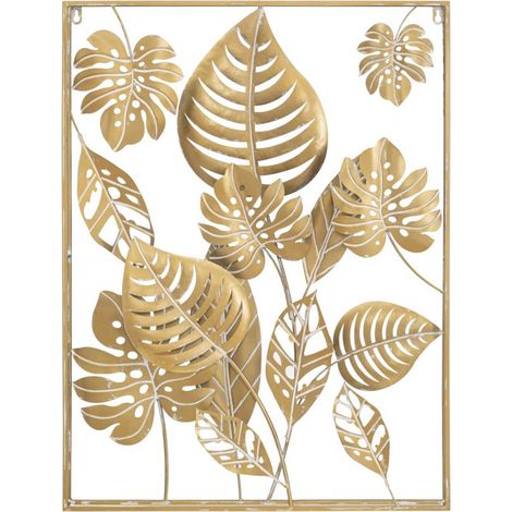 Pannello decorativo da parete Jungle rettangolare con foglie tropicali in ferro oro 60x80 cm