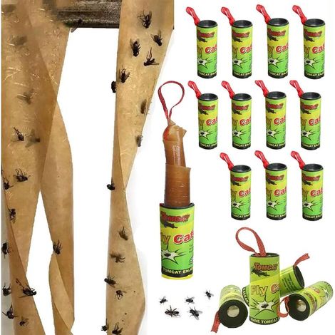Lot de 16 pièges à mouches pour l'intérieur et l'extérieur, bandes de papier anti-mouches efficaces, ruban adhésif à suspendre (1/5)