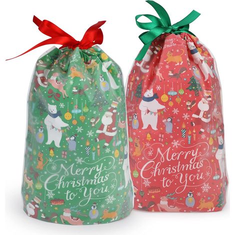 24 große Weihnachtsgeschenktüten, Kordelzugbeutel, Geschenkverpackung