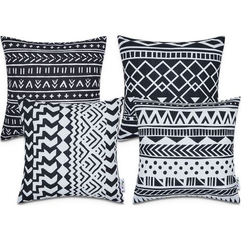 Paco Home Fundas Cojines Decoración Salón Motivo Geométrico Funda Cojín Decorativa Blanco-Negro, 4pcs-Set