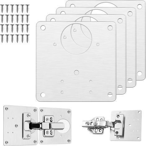 [MAI UTILIZZATO]  4 pezzi piastra di riparazione per cerniere per mobili con foro, kit piastra di riparazione per cerniere, piastre di staffa di riparazione facile installazione con 24 viti, per ripia