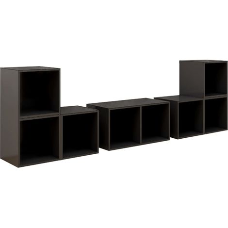 Conjunto de muebles mueble aparador TV televisión salón dormitorio salón 6 piezas madera contrachapada brillante gris 020025090