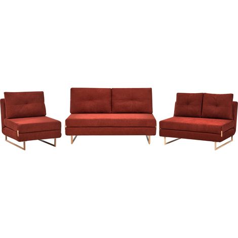 Conjunto de sala de estar de tela sofás de 3 plazas 2 plazas y 1 plaza con función de cama desplegable rojo Jerslev (1/5)