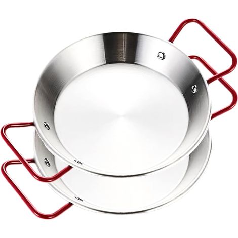 Poêle à paella en acier inoxydable avec poignées rouges