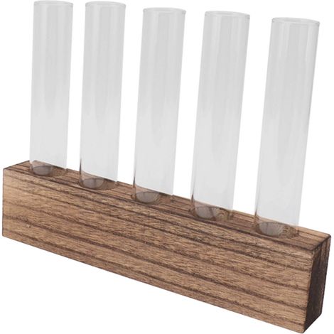 Station de propagation de plantes en verre, tubes de propagation, terrarium de bureau avec support en bois, mini tubes à essai, décoration intérieure, 5 tubes (1/5)