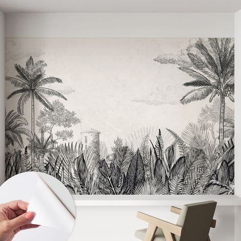 Papier peint adhésif décoratif pour salon chambre et cuisine Facile à poser avec colle Décor tropical 152x104 cm (1/5)