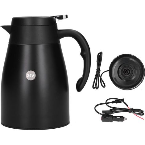 Chauffe-eau de voiture 24V 1200ml portable en acier inoxydable avec base - Bouilloire électrique pour camion et véhicule - Noir mat (1/5)