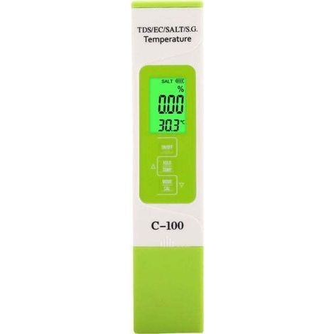 Salinity Water Quality Test, C-100 5 in 1 Salinity TDS EC Seawater Tester Multifunction Water Quality Tester with Backlight (1/4)