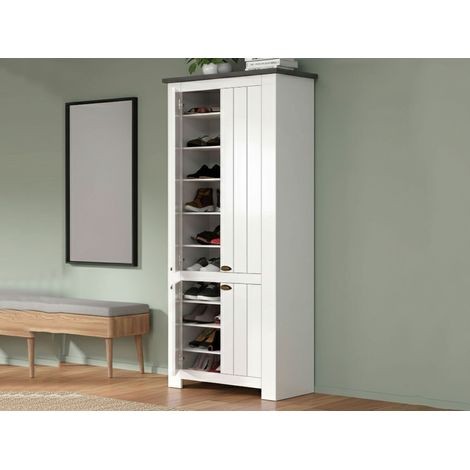Dmora - Scarpiera Shirley, Porta scarpe salvaspazio a 4 ante, Armadio multifunzione da ingresso, 84x42h200 cm, Bianco e Ardesia (1/5)