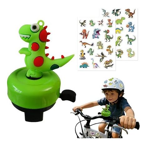 Sonnette de Vélo Enfant Dinosaure Verte Autocollants - Klaxon Velo Garçon Fille Adulte Velo Scooter Tricycle (1/5)