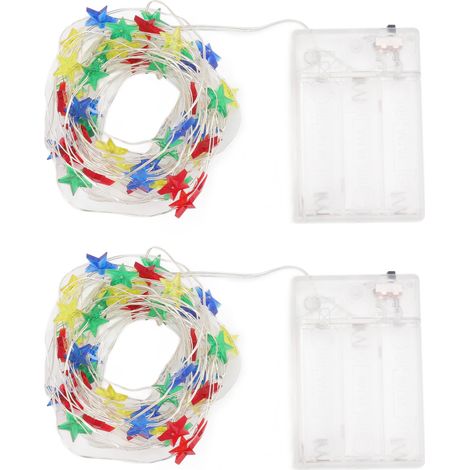 Ortviai Guirlande Lumineuse LED en Forme d'Étoile à 5 Branches – 2 Lots de 5 m, Alimentée par Piles, Couleur Multicolore (1/5)