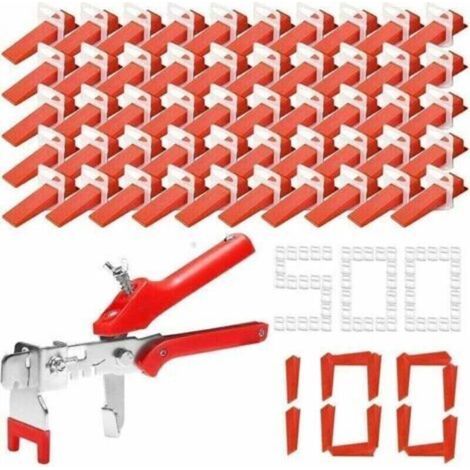 Kit de pose de carrelage comprenant 500 cales pour carreaux de 2 mm, 100 cales réutilisables et 1 pince à carrelage pour la pose de carrelage mural et au sol – 601 pièces (1/4)