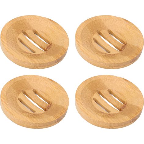 Porte-savon en bambou 4 pièces, drainant, facile à nettoyer, pour salle de bain et cuisine, diamètre 8 cm. (1/5)