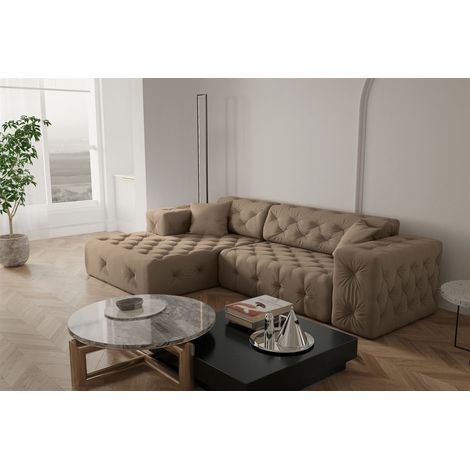 Ecksofa Designersofa CHANTAL in Stoff Opera Velvet Taupe Ottomane Links (1/5)