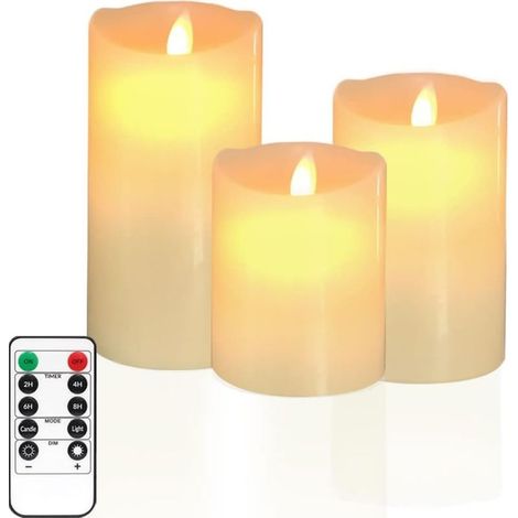 Lot de 3 bougies LED flamme vacillante 10/12,5/15 cm – Télécommande incluse – Ambiance chaleureuse sans risque d'incendie (1/5)