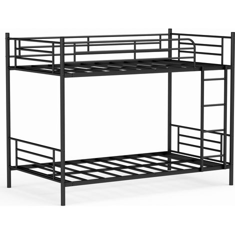Litera 90 x 190 cm de acero negro con escalera y barandilla alta (1/5)
