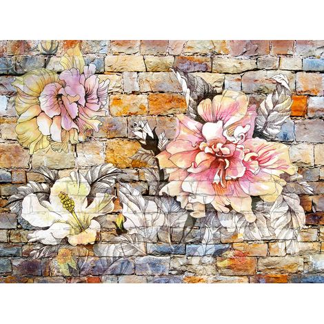 papier peint panoramique fleurs rose, bleu et beige  - Sanders & Sanders
