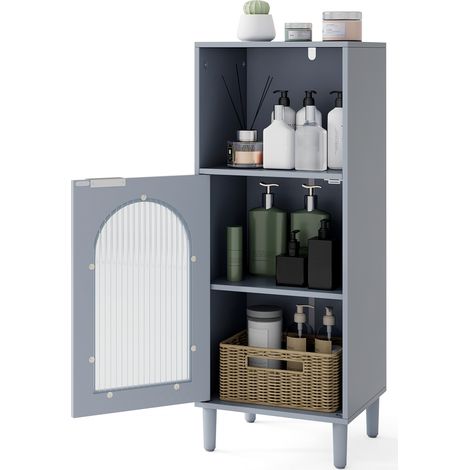 COSTWAY Bathroom Floor Cabinet Wood Side Storage Organizer w/Shelf-Grey (1/5)
