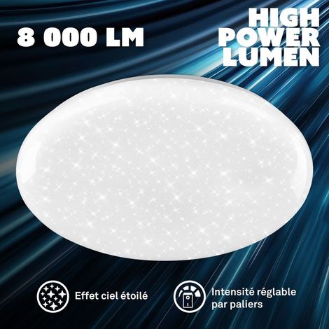 Briloner Plafonnier LED dimmable Ø48 x 7 cm rond 51 W 8 000 lm 4 000 K blanc neutre motif ciel étoilé - Lampe de plafond pour salon chambre bureau (1/5)