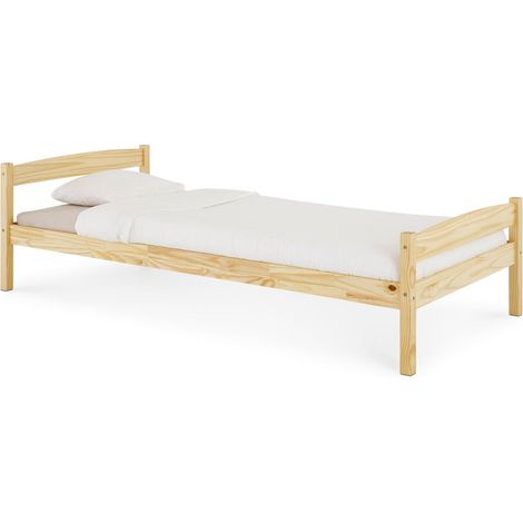 Idimex – Lit simple en pin massif naturel 90x200 cm – Hauteur tête de lit 58 cm – Barre de renfort centrale – Design sobre et élégant (1/4)