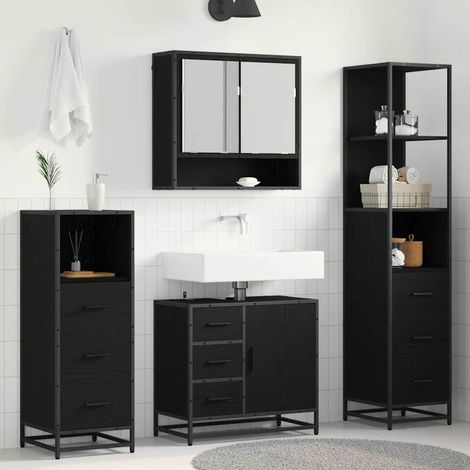 Badezimmermöbel-Set 4 pcs Schwarz Eichen-Optik Holzwerkstoff