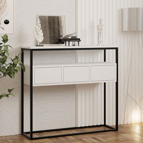 Konsolentisch Pianfei, ein Regal, ein Fach, Struktur Schwarz, 100x29x90h cm, Weiß (1/5)