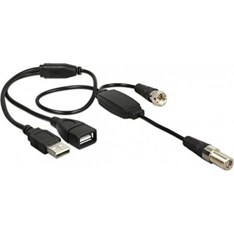 Delock Antennenkabel F Buchse >F Stecker mit Phantomspeisung 5 V über USB 22 cm
