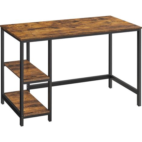 Bureau informatique industriel table d'étude avec étagère à 2 niveaux à gauche ou à droite table d'ordinadeur pour bureau chambre armature métallique assemblage facile 120 x 60 cm marron