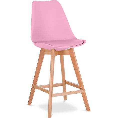 Hocker im skandinavischen Stil - Holzbeine - Denisse Pastellpink