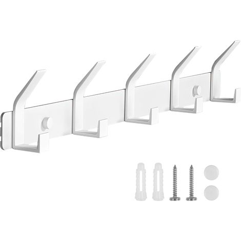 Moderne, weiße Wandgarderobe aus Aluminium mit 10 Haken, Tragkraft 20 kg