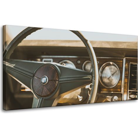 Vintage-Leinwanddruck eines alten Autos, 80 x 40 cm