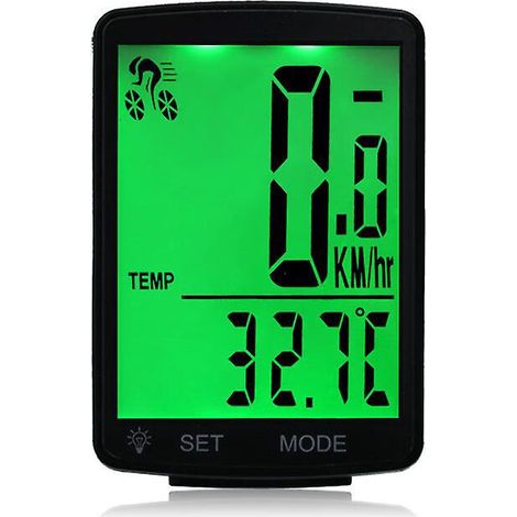 tachygraphe Vlo Lcd Sans Fil Fond Vert 1 Pc - Etanche - Podomtre - Compteur De Vitesse - Mmoire Automatique - Mesure De La Temprature (1/5)