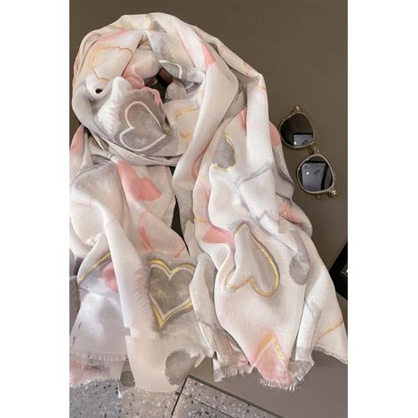 Chal con corazones grises y rosas con brillo - elegancia sutil 180x90 cm (1/5)