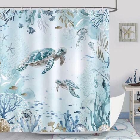 180 x 180 Shower Curtain Sea Turtle Blue Ocean Seaweed Bath Curtain Polyester Fabric Anti-Mildew Waterproof Washable Bathroom Curtains (1/5)