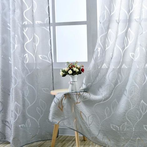 Lot de 2 Rideau Voilage - Décoration de Maison - 100 x 250 cm - Gris (1/4)