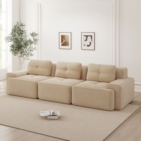 Canapé Modulaire Cloud Velours Côtelé 3 Places Assise Profonde Beige Sans Montage