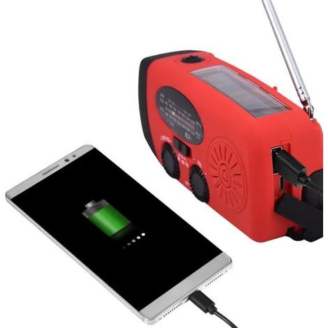 Radio multifonction - Modèle d'urgence - Manivelle solaire - AM/FM/WB - Lampe de poche LED (1/4)
