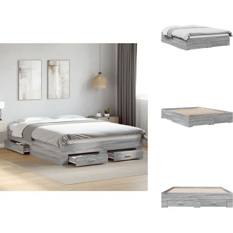 Cadre de lit avec tiroirs sans matelas sonoma gris 160x200 cm - Cadre De Lit - Lit Double - Lit Avec Tiroirs - Lit Design - Meuble Chambre (1/5)