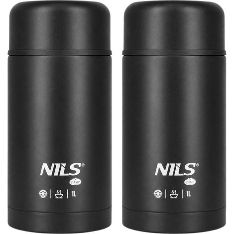 Lunch Thermos 1000ml, Black, Insulated Flask, 2-Pack (1/5)