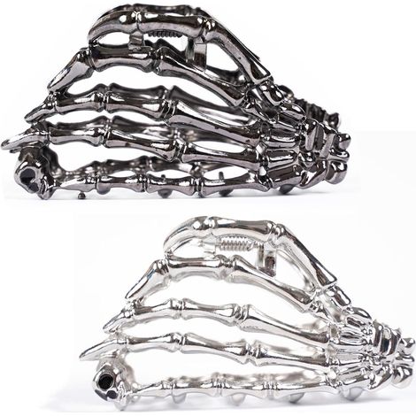 Set di due fermagli per capelli in metallo, stile gotico, fermagli argentati, accessori per capelli horror, per giochi di ruolo.